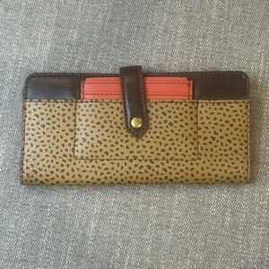 Fossil Brown Polka Dot Leather Snap Closure Wallet